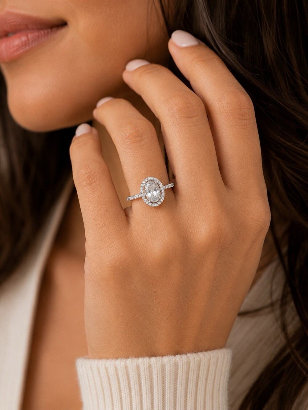 925 Silver Aquamarine Halo Ring With White Topaz Size 9